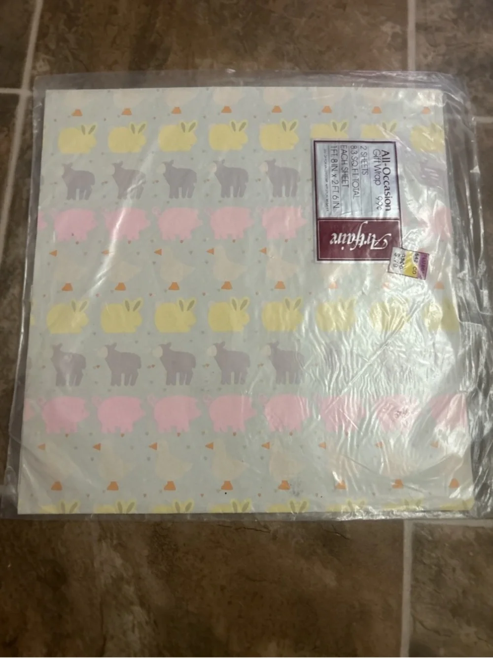 Vtg Artfair Easter Bunny Lamb Pig Duck Gift Wrap Sealed Pastel Nursery Farmhouse
